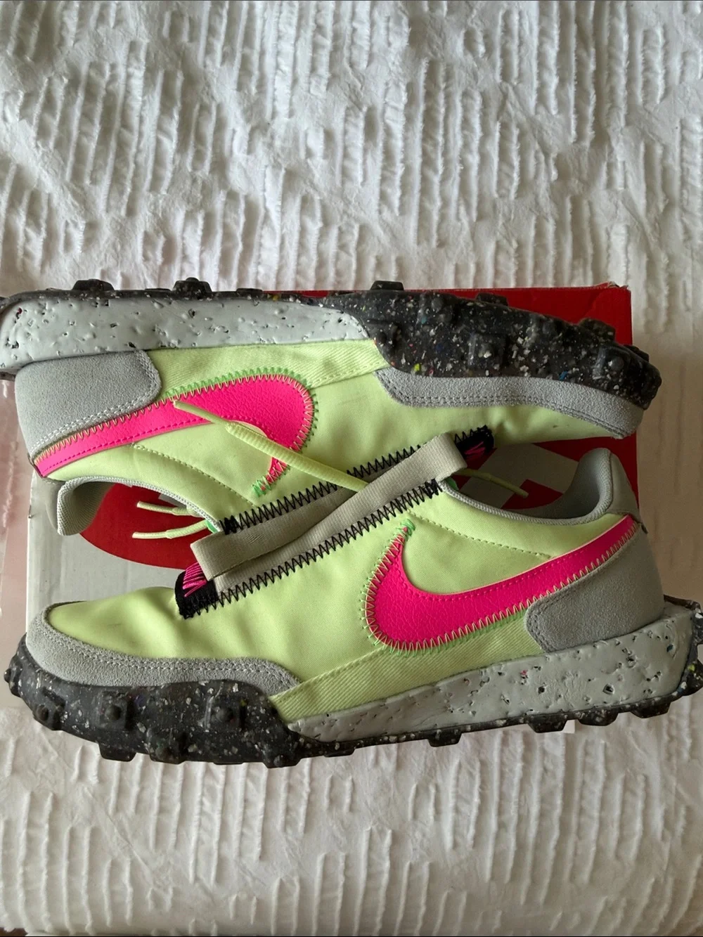 Nike Waffle Crater Neon Green & Hot Pink Sneakers